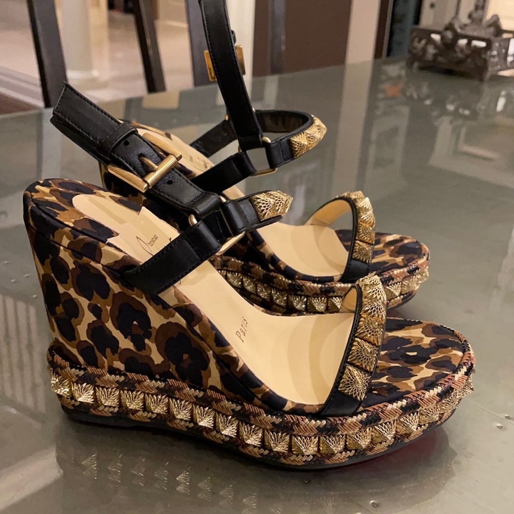 Christian louboutin leopard wedge sandal sz 35